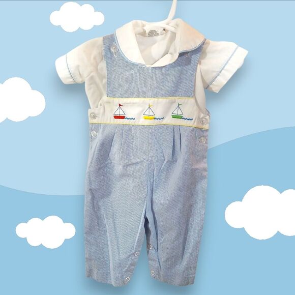 Vintage Embroidered Sailboat Baby Outfit - Picture 2 of 13